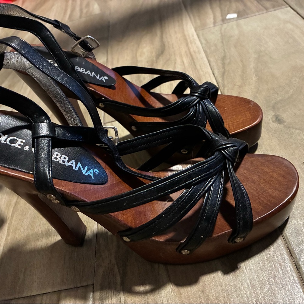 Dolce & Gabbana Black Strappy Women's Gladiator Wood Heel Studded Sandals